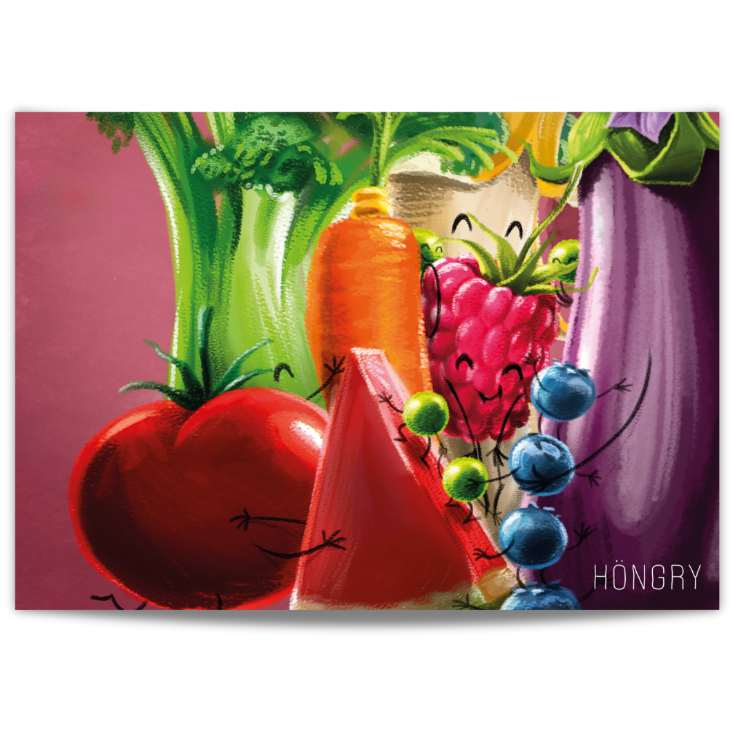 HONGRY Poster groenten en fruit knuffel
