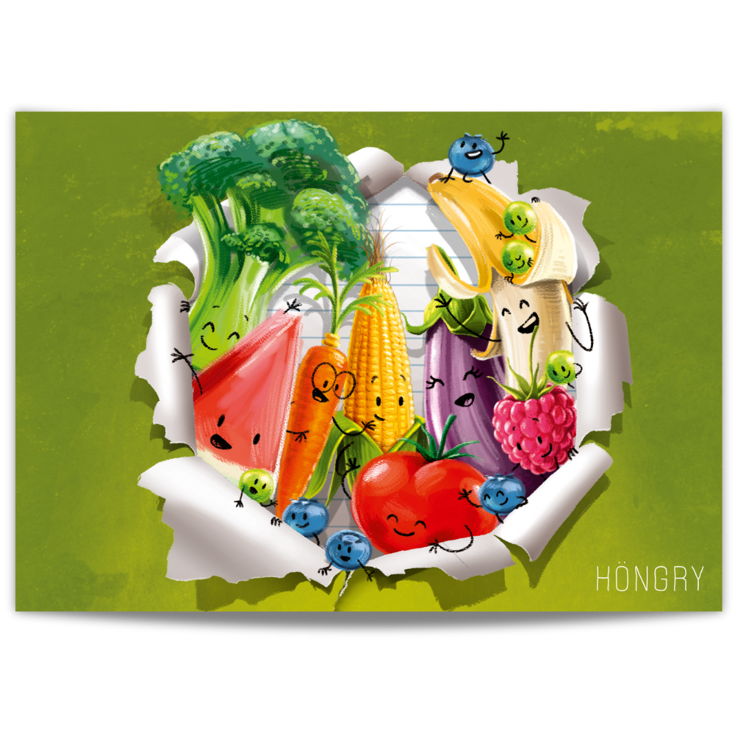HONGRY Poster fruit en groenten vrienden