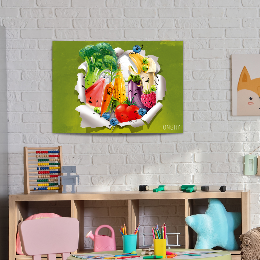 HONGRY Poster fruit en groenten vrienden muur