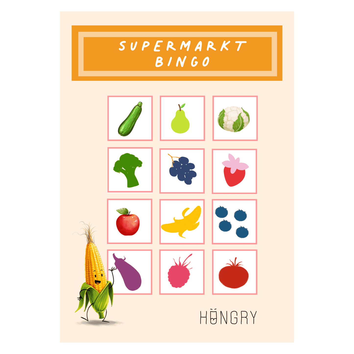 BINGO kaart groenten en fruit supermarkt HONGRY