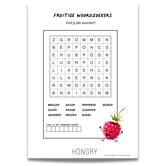 HONGRY woordzoeker fruit en groenten